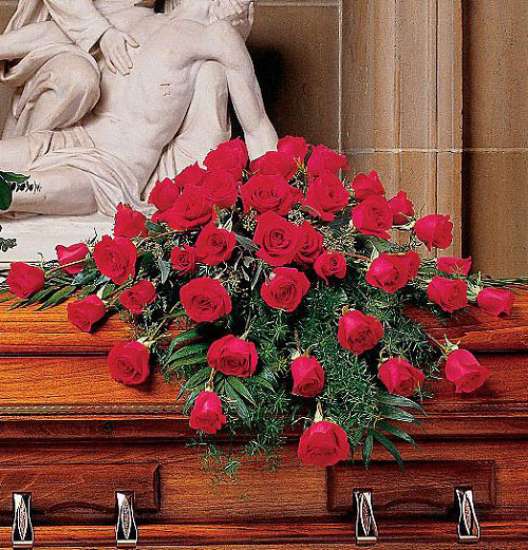 Blooming Red Roses Casket Spray