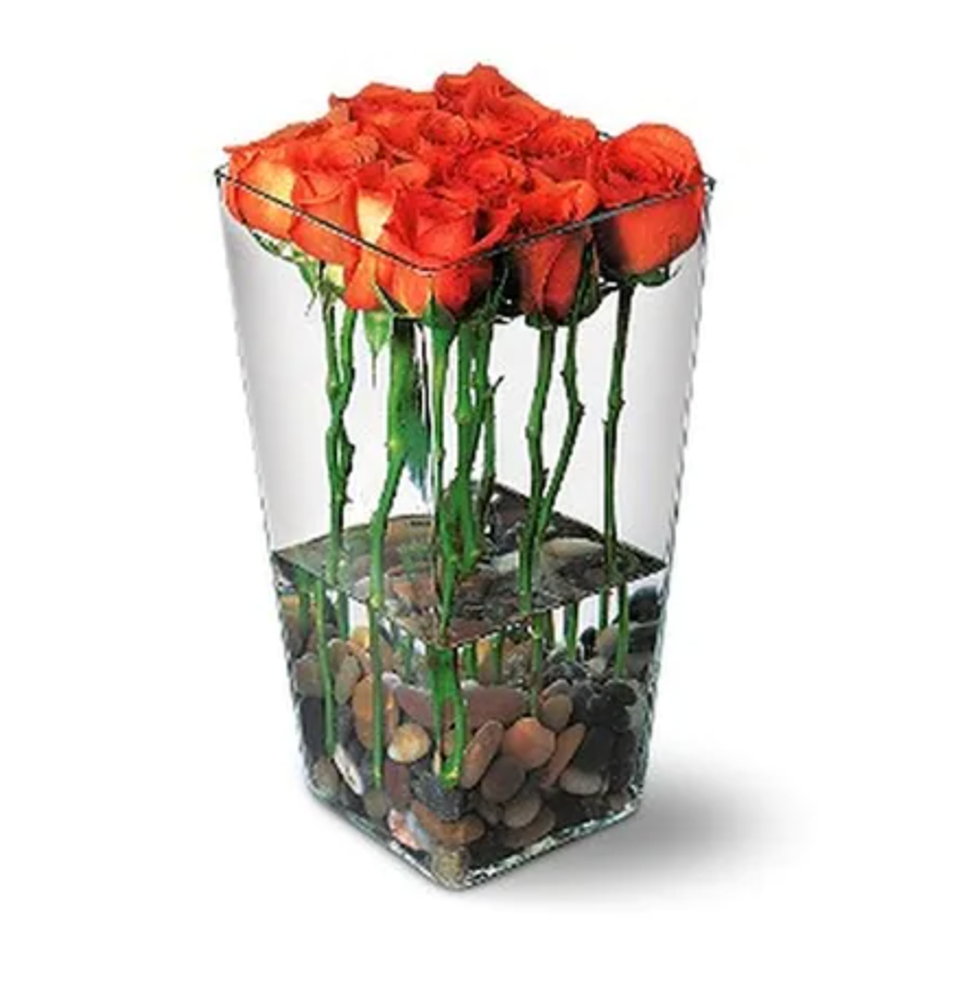 Orange Roses with River Rocks